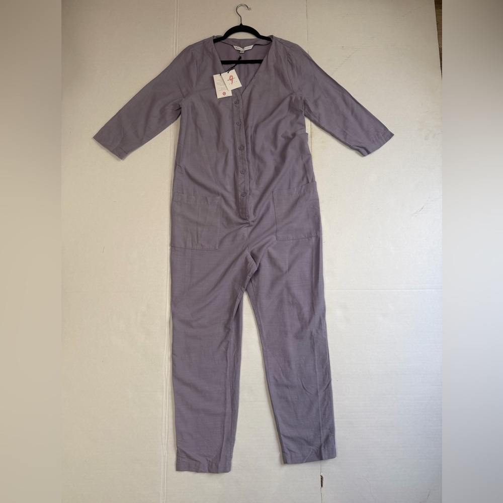 HATCH Lavender Utility Jumpsuit Womens S Button Front Elastic Waist NWT